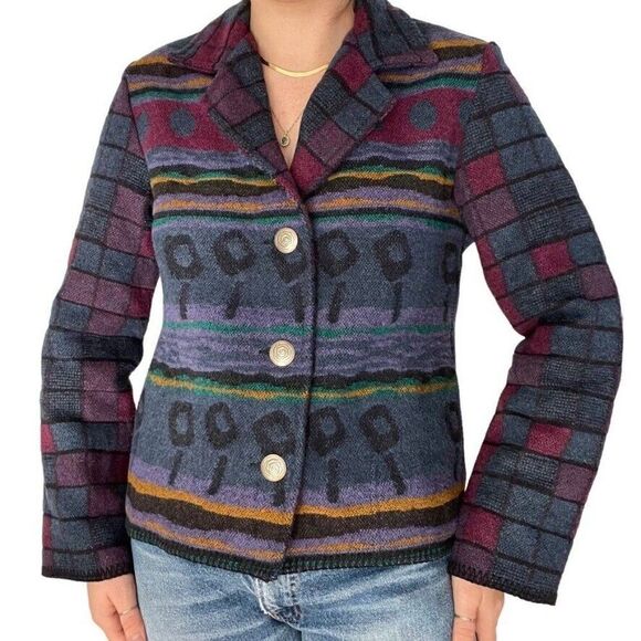 Vintage Womens Wooded River Western Bohemian Wool Blend Rodeo Blazer Jacket Sz M - Picture 2 of 7